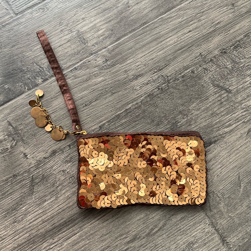Small Brown Sequin Coin Purse/Wristlet